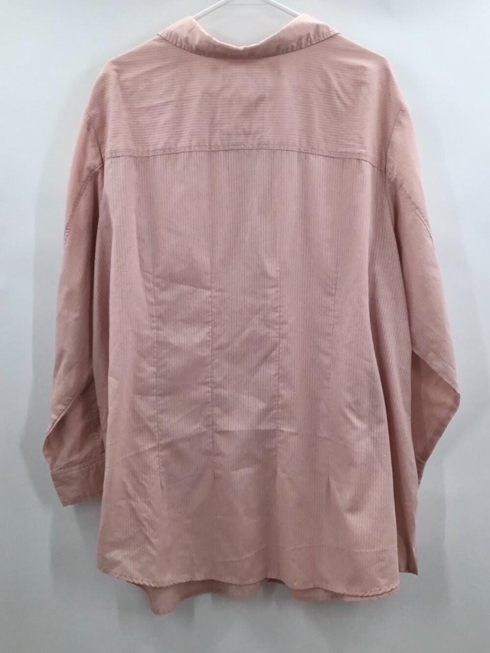 Womens 30/32 Bigshirt Tunic Length Leggings Shirt Pink Sheer Cotton Pinstripes - Picture 2 of 5